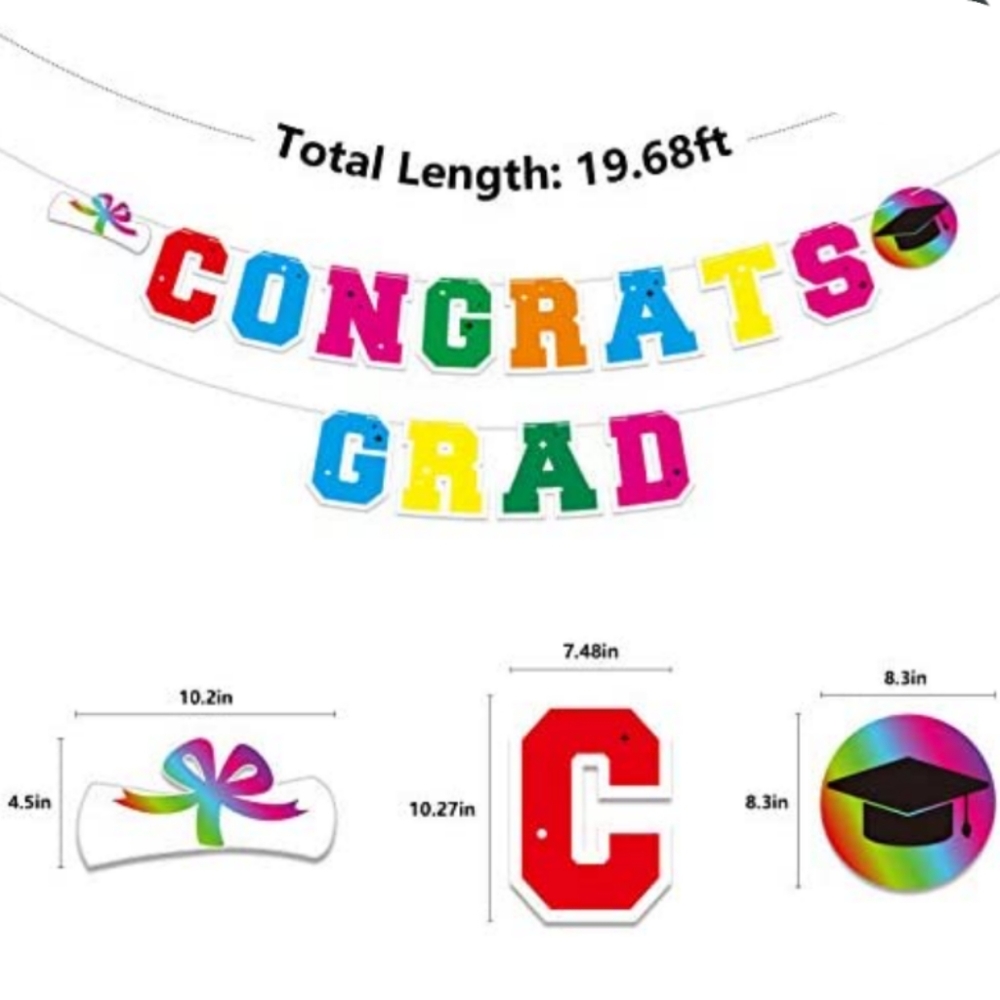 DAZONGE Colorful Letters Graduation Banner, Congrats Grad Banner for Graduation - Picture 3 of 7